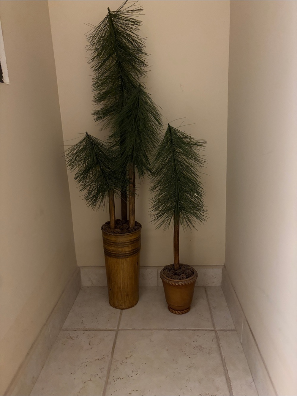 Pair of Tall Pine-Style Faux Trees in Decorative Pots - Green